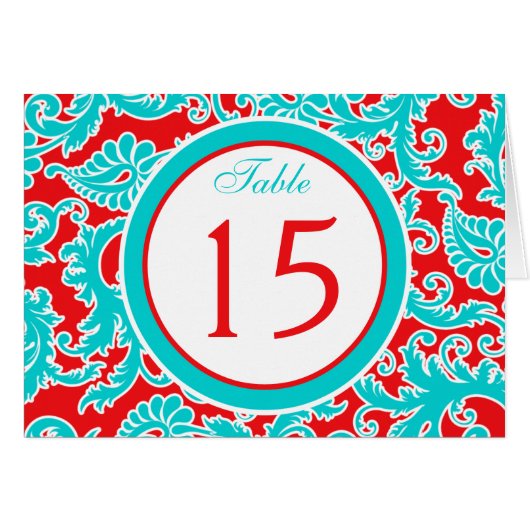 Blue Red White Damask-tabelnummer Kaart (Voorkant Horizontaal)