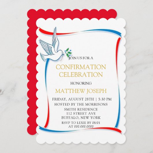 Blue Red White Dove Confirmation Celebration Kaart (Voorkant / Achterkant)