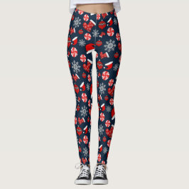 Blue Red White Leggings voor prettige feestdagen