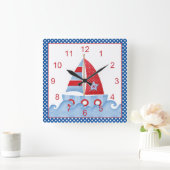 Blue Red White Sailboat Clock Vierkante Klok (Huis)