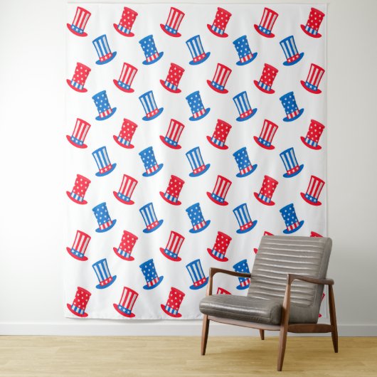 Blue Red & White USA Patriottic Tapestry Backdrop Wandkleed (In situ)