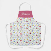 Blue Red Wildflower Botanical Custom Name  Schort (Voorkant)