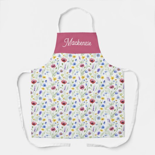 Blue Red Wildflower Botanical Custom Name Schort (Voorkant)