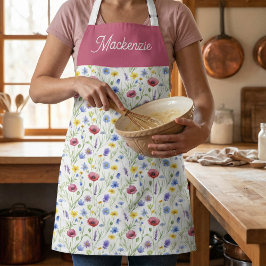 Blue Red Wildflower Botanical Custom Name  Schort