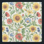 Blue Red Yellow Sunflowers Italian Floral Stenen Onderzetter<br><div class="desc">Blue Red Yellow Sunflowers Italian Floral</div>