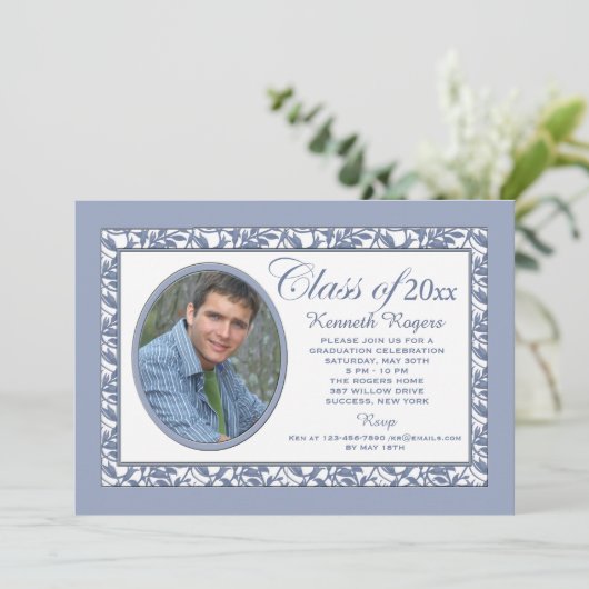 Blue Reflection Photo Invitation Kaart (Staand voorkant)