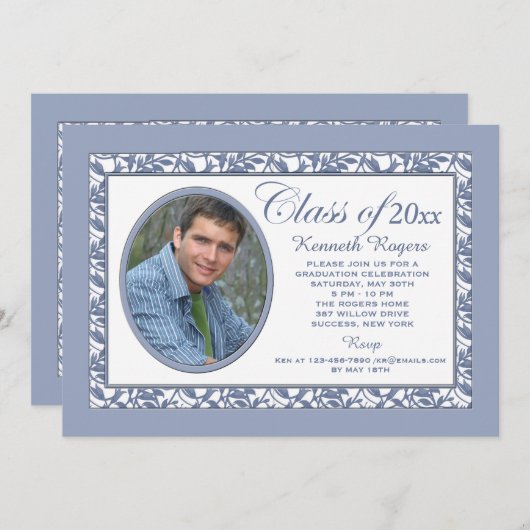 Blue Reflection Photo Invitation Kaart (Voorkant / Achterkant)