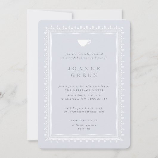 Blue Regency Afternoon Tea Bruids/Trouwdouche Kaart (Voorkant)