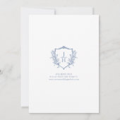 Blue Regency Floral Crest Monogram Huwelijk Save The Date (Achterkant)