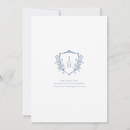 Blue Regency Floral Crest Monogram Huwelijk Save The Date (Achterkant)