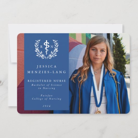 Blue Registered Nurse Asclepius Afstuderen Foto Aankondiging (Voorkant)