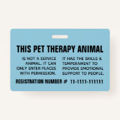 Blue Registered Therapy Animal Custom Photo ID Badge (Achterkant)