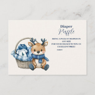 Blue Reindeer Basket Baby shower Diapper Raffle Informatiekaartje