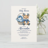 Blue Reindeer Basket Baby shower Kaart (Staand voorkant)