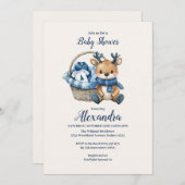 Blue Reindeer Basket Baby shower Kaart (Voorkant / Achterkant)