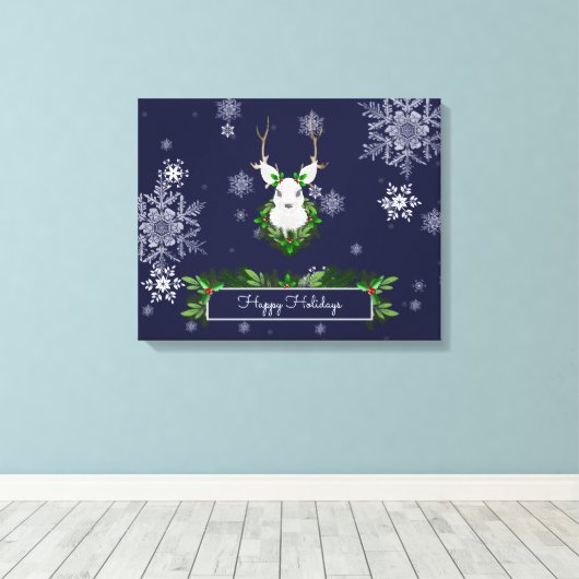 Blue Reindeer Canvas Print (Insitu (Houten vloer))