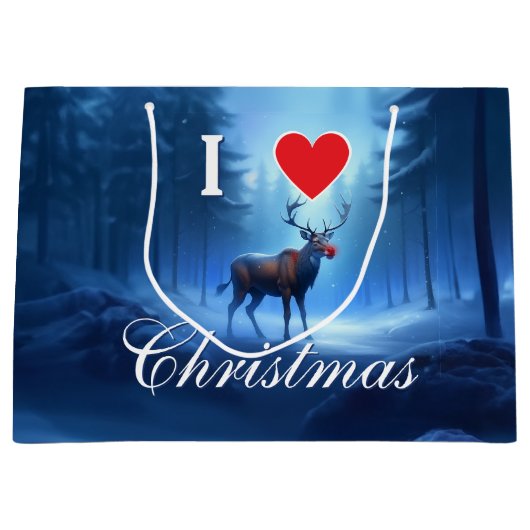 Blue Reindeer Custom Christmas Groot Cadeauzakje (Voorkant)