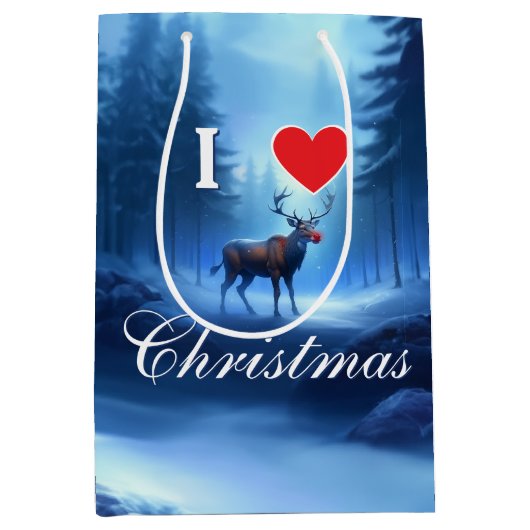 Blue Reindeer Custom Christmas Medium Cadeauzakje (Voorkant)