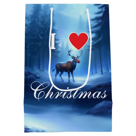 Blue Reindeer Custom Christmas Medium Cadeauzakje (Achterkant)