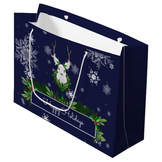 Blue Reindeer Gift Bag Groot Cadeauzakje (Voorkant Gekanteld)