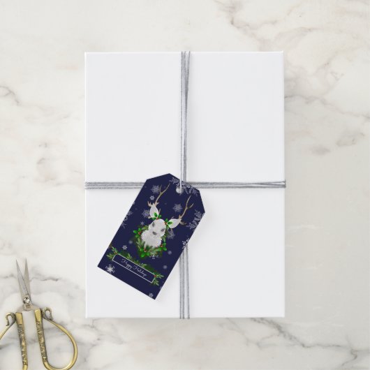 Blue Reindeer Gift Label Cadeaulabel (Met Touw)