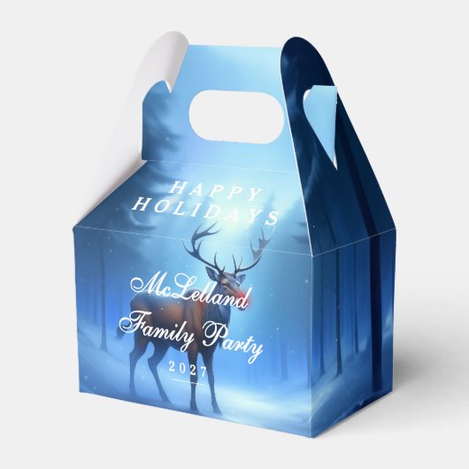Blue Reindeer Happy Holidays Family Party Bedankdoosjes (Voorkant Zijde)