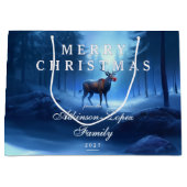 Blue Reindeer Merry Christmas Family Groot Cadeauzakje (Voorkant)
