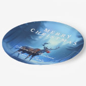 Blue Reindeer Merry Christmas Family Party Papieren Bordje (Gekanteld)