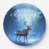 Blue Reindeer Merry Christmas Family Party Papieren Bordje (Voorkant)