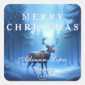 Blue Reindeer Merry Christmas Family Vierkante Sticker (Voorkant)