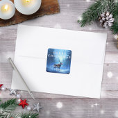 Blue Reindeer Merry Christmas Family Vierkante Sticker