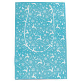 Blue Reindeer Pattern Merry Kerstsnowflakes Medium Cadeauzakje (Voorkant)