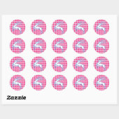 Blue Reindeer Pink Gingham Ronde Sticker (Vel)