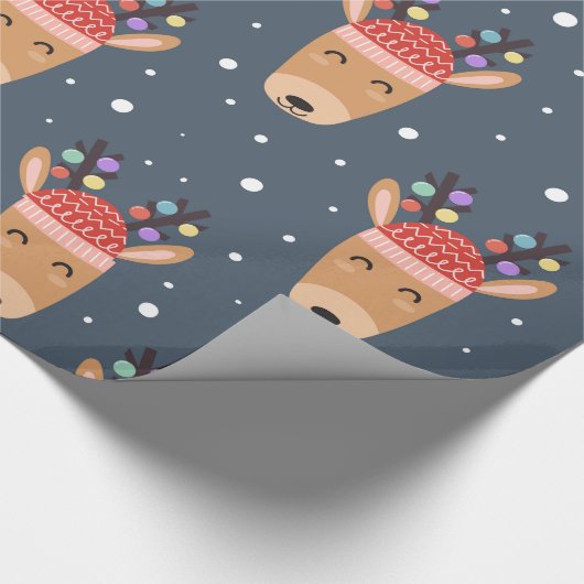 Blue Reindeer Rustic Cute Whimsical Fun Holiday Cadeaupapier (Hoek)
