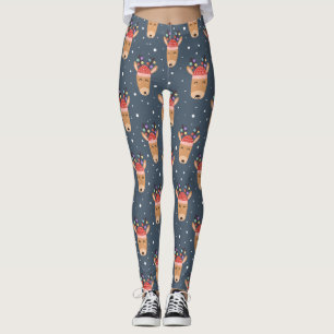 Blue Reindeer Rustic Cute Whimsical Fun Holiday Leggings