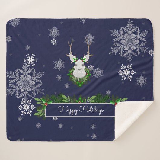 Blue Reindeer Sherpa Blanket Deken (Voorkant (horizontaal))