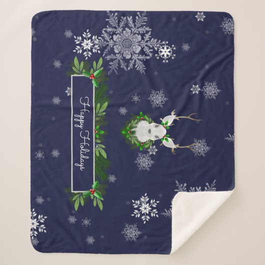 Blue Reindeer Sherpa Blanket Sherpa Deken (Voorkant)