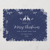 Blue Reindeer Snowflake Christmas New Year Feestdagenkaart (Voorkant / Achterkant)