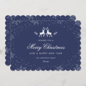 Blue Reindeer Snowflake Christmas New Year Feestdagenkaart (Voorkant / Achterkant)