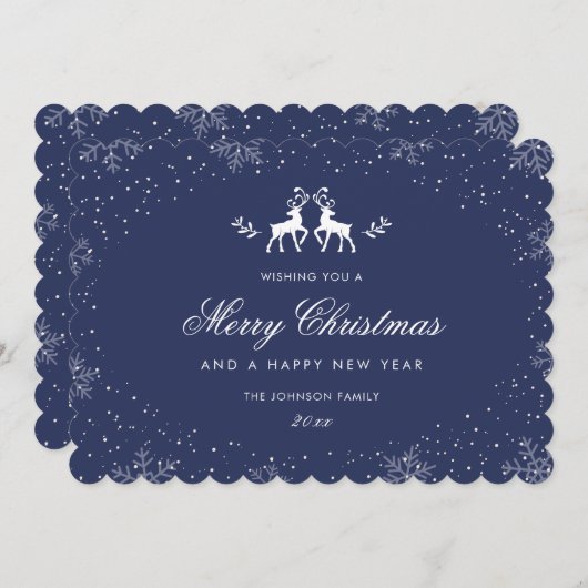 Blue Reindeer Snowflake Christmas New Year Feestdagenkaart (Voorkant / Achterkant)