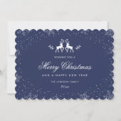 Blue Reindeer Snowflake Christmas New Year Feestdagenkaart (Voorkant)