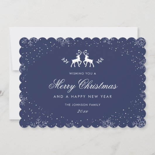 Blue Reindeer Snowflake Christmas New Year Feestdagenkaart (Voorkant)