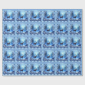 Blue Reindeer Snowflakes Christmas Cadeaupapier (Vlak)