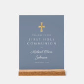 Blue Religious Boy First Communion Welcome Acryl Bord (Voorkant)