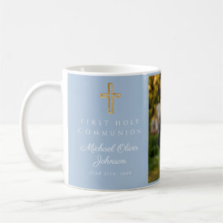 Blue Religious Cross Boy First Communion Photo Koffiemok