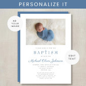 Blue Religious Cross Boy Foto Baptisme Kaart