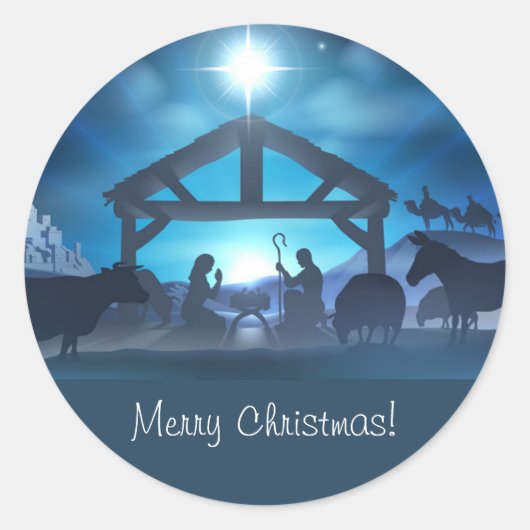 Blue Religious Geboorte Kerstmis Envelop Sticker (Voorkant)