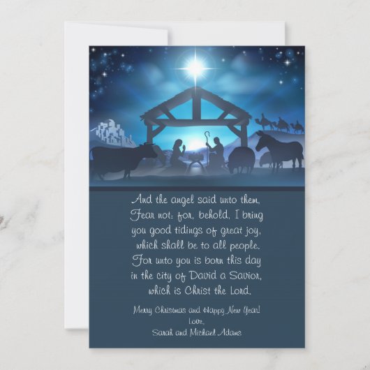 Blue Religious Nativity 5x7 kerst Kaart (Voorkant)