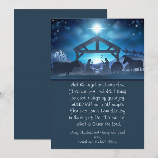 Blue Religious Nativity 5x7 kerst Kaart (Voorkant / Achterkant)