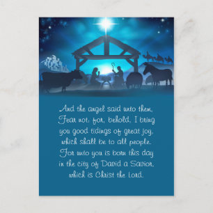 Blue Religious Nativity Christmas Wenskaart Feestdagenkaart